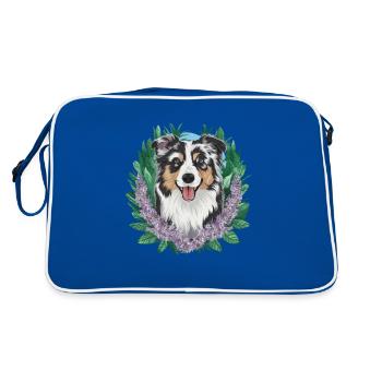 Australian Shepherd Motif with Lilac - Retro Bag - blue/white - Back