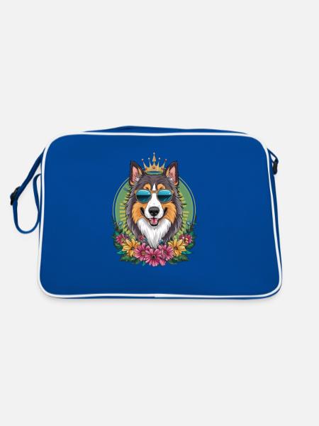 Chien d’élan norvégien avec lunettes de soleil et fleurs - Sac Retro - bleu/blanc - Dos