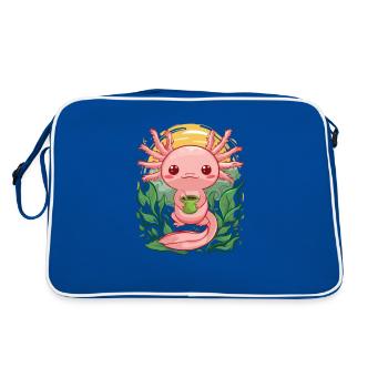 Kawaii Axolotl liebt grünen Tee - Retro Tasche - Blau/Weiß - Hinten