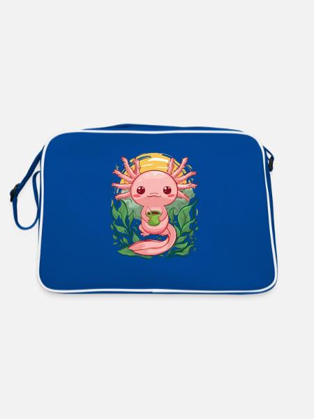 Kawaii Axolotl aime le thé vert - Sac Retro - bleu/blanc - Dos