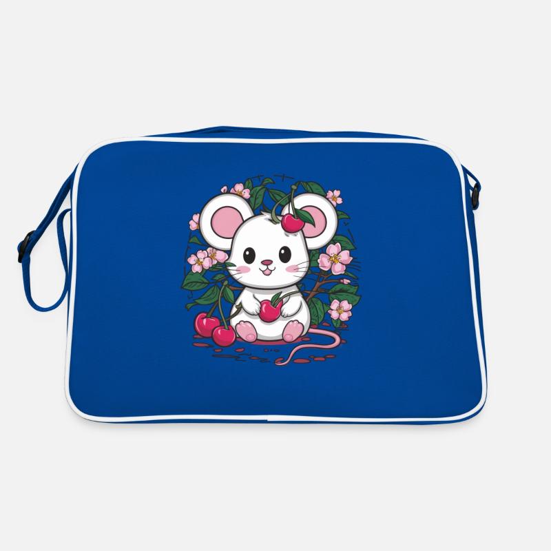 Mäuschen mit Kirschen und Sakura Kirschblüten Retro Tasche