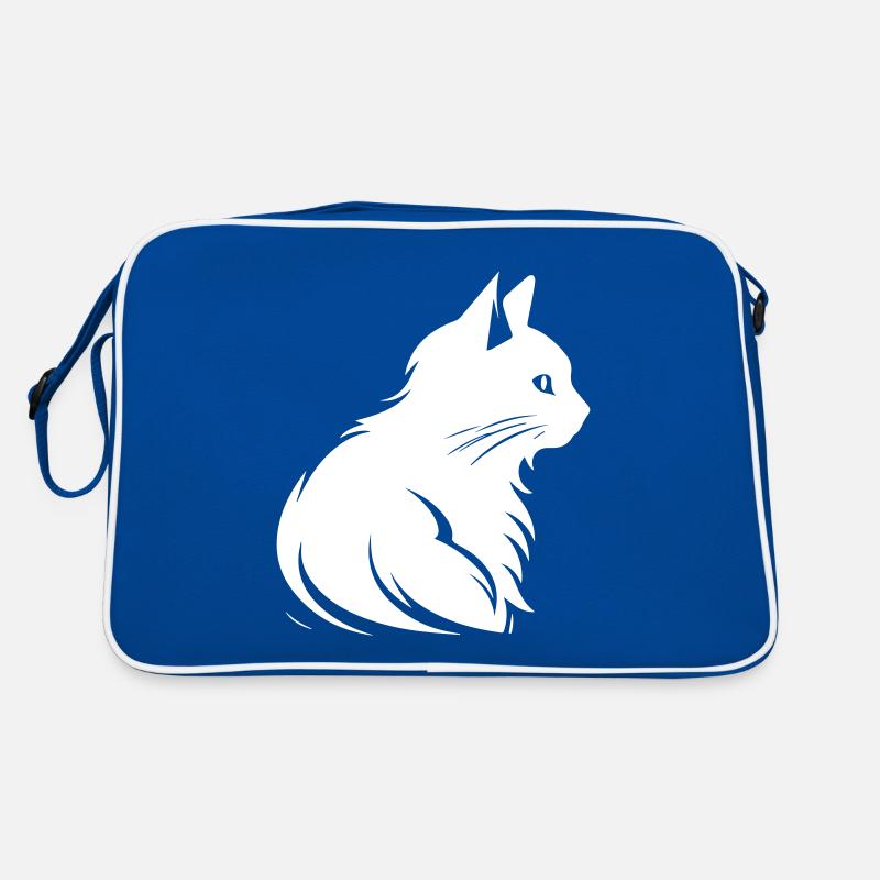 Katze - Retro Tasche - Blau/Weiß