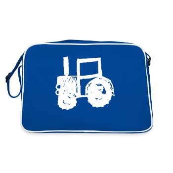 Tractor scribbled gift idea farmer - Retro Bag - blue/white - Back