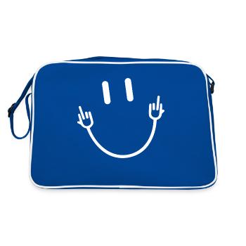 Smile Face Middle Finger Funny Sarcasm Meme Quote - Sac Retro - bleu/blanc - Dos