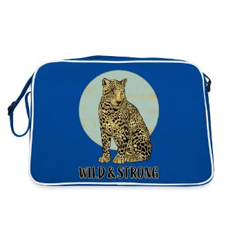 Leopard. Wild and Strong. - Retro Tasche - Blau/Weiß - Hinten