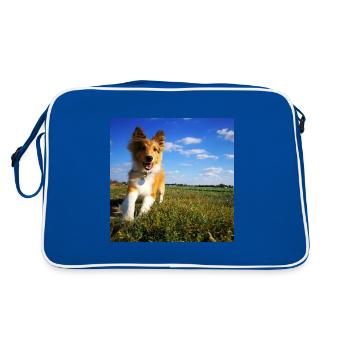 Happy young Sheltie - Retro Tasche - Blau/Weiß - Hinten