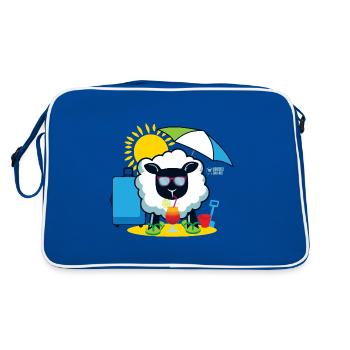 Mutterschaf in den Sommerferien? - Retro Tasche - Blau/Weiß - Hinten
