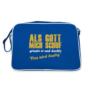 Als gott mich schuf schuf grinste er witzig - Retro Tasche - Blau/Weiß - Hinten