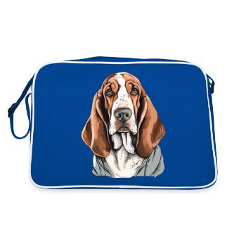 Basset Hound - Retro Tasche - Blau/Weiß - Hinten