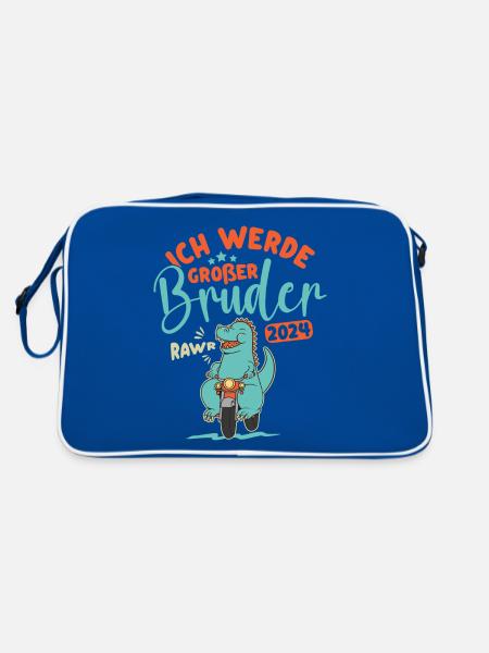 Großer Bruder 2024 Junge Dino Geschwister Geburt - Retro Tasche - Blau/Weiß - Hinten