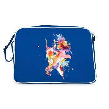 Buntes Aquarell Eichhörnchen - Retro Tasche - Blau/Weiß - Hinten