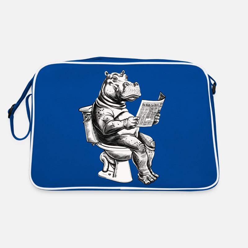Lachendes Nilpferd mit Zeitung Retro Tasche