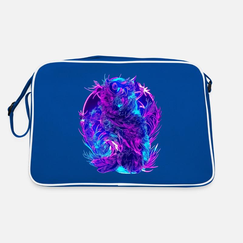 Abstrakte Eulen Neon Synthwave Kunst - Retro Tasche - Blau/Weiß