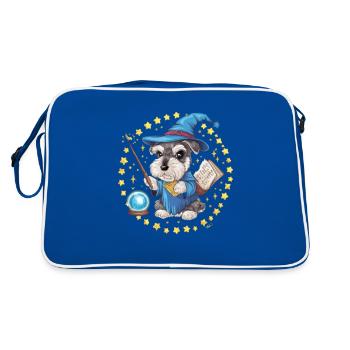 Magischer Zwergschnauzer im Zauberer Outfit - Retro Tasche - Blau/Weiß - Hinten