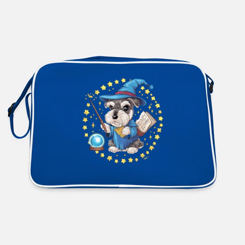 Magischer Zwergschnauzer im Zauberer Outfit - Retro Tasche - Blau/Weiß