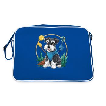 Magischer Zwergschnauzer im Zauberer Outfit - Retro Tasche - Blau/Weiß - Hinten