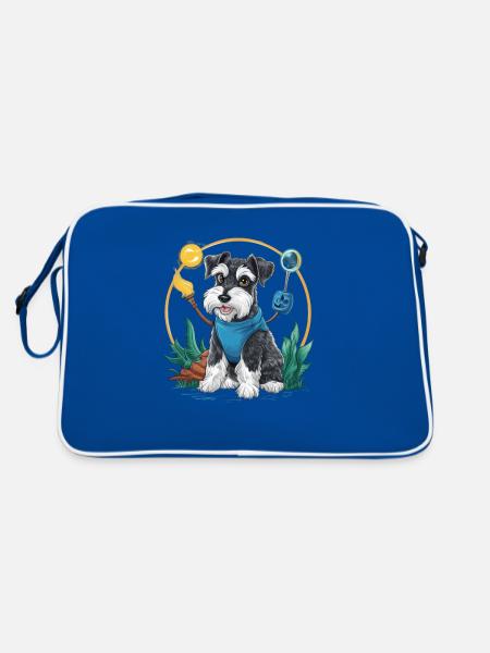 Magischer Zwergschnauzer im Zauberer Outfit - Retro Tasche - Blau/Weiß - Hinten