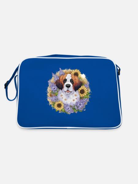 St. Bernard with sunflowers - Retro Bag - blue/white - Back