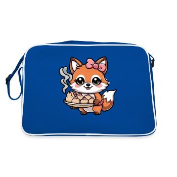 Cartoon Kawaii Fuchs mit gefüllten Teigtaschen - Retro Tasche - Blau/Weiß - Hinten