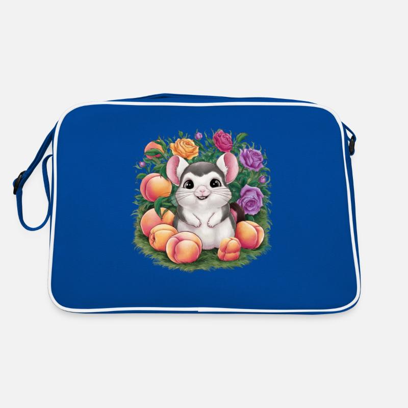 Dessin animé Kawaii Chinchilla avec des roses et de la pêche Sac Retro