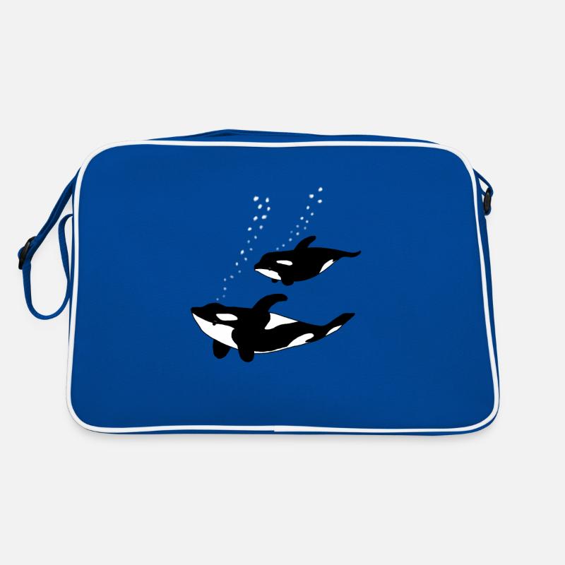 Orca Mutter mit Kind - Retro Tasche - Blau/Weiß