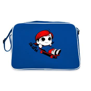 Kathi relaxed auf einem Skateboard. - Retro Tasche - Blau/Weiß - Hinten