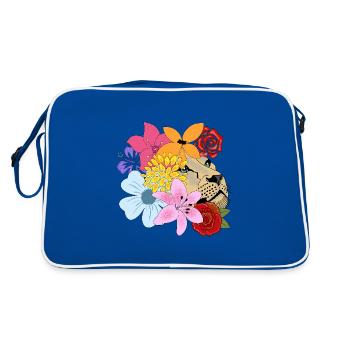 Löwin mit Blumen - Retro Tasche - Blau/Weiß - Hinten