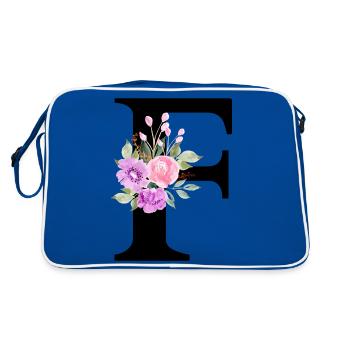 Lila Blumenbuchstabe F - Retro Tasche - Blau/Weiß - Hinten