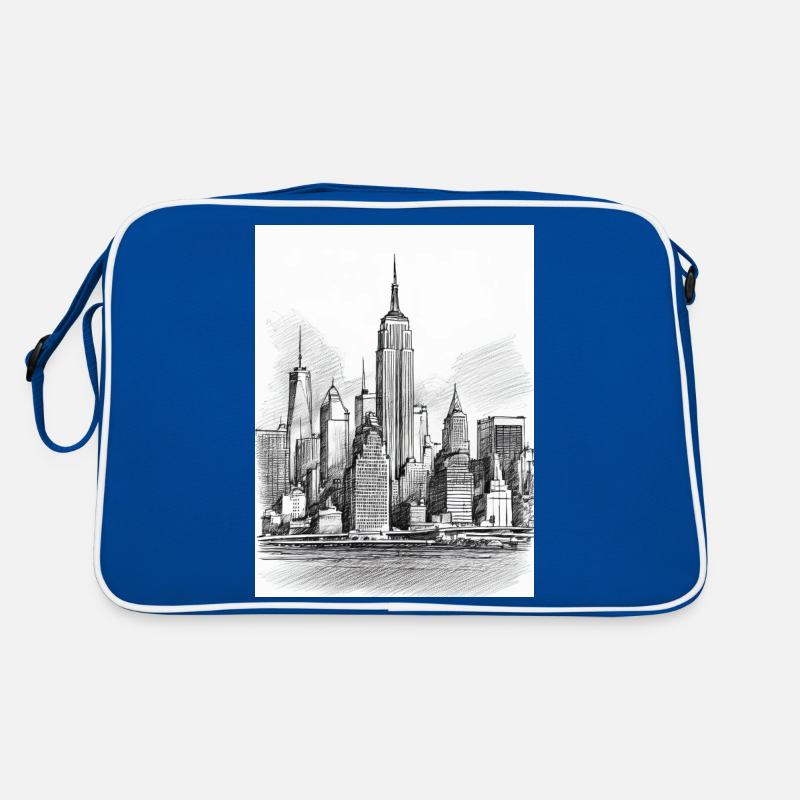 Skyline Handzeichnung - Retro Tasche - Blau/Weiß