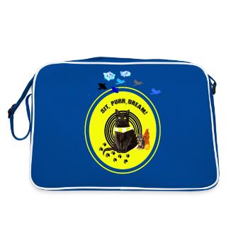 Verträumte schwarze Katze mit Cyber Lemon Bandana - Retro Tasche - Blau/Weiß - Hinten