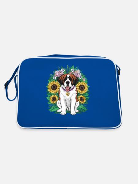 Bernhardiner mit Sonnenblumen - Retro Tasche - Blau/Weiß - Hinten