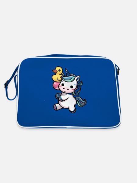 Kawaii unicorn with cute rubber duck - Retro Bag - blue/white - Back