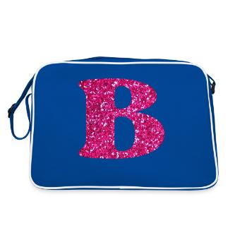 Buchstabe b rosa Glitzer - Retro Tasche - Blau/Weiß - Hinten