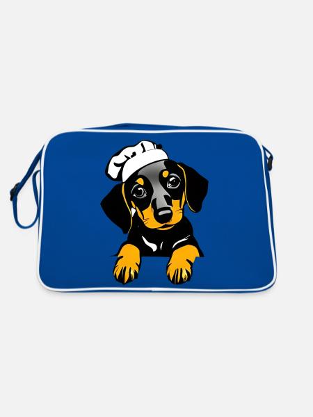 Chiens Teckel Restaurateur Chien Cuisine Teckel Chiot - Sac Retro - bleu/blanc - Dos