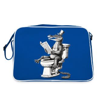 Lesender Krokodil-Dandy in Schwarz-Weiß - Retro Tasche - Blau/Weiß - Hinten