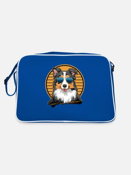 Cool Australian Shepherd with Sunglasses - Retro Bag - blue/white - Back