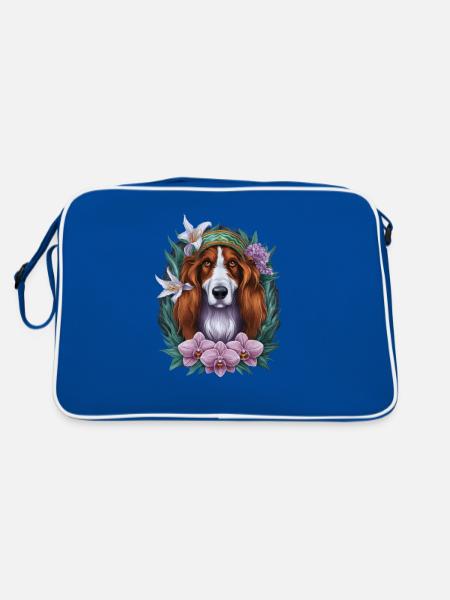 Afghan Greyhound with Colorful Flowers - Retro Bag - blue/white - Back
