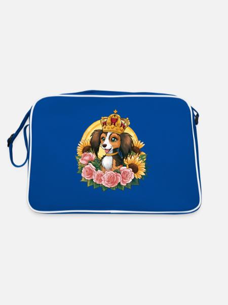 Sweet Nederlandse Kooikerhondje with crown, roses - Retro Bag - blue/white - Back