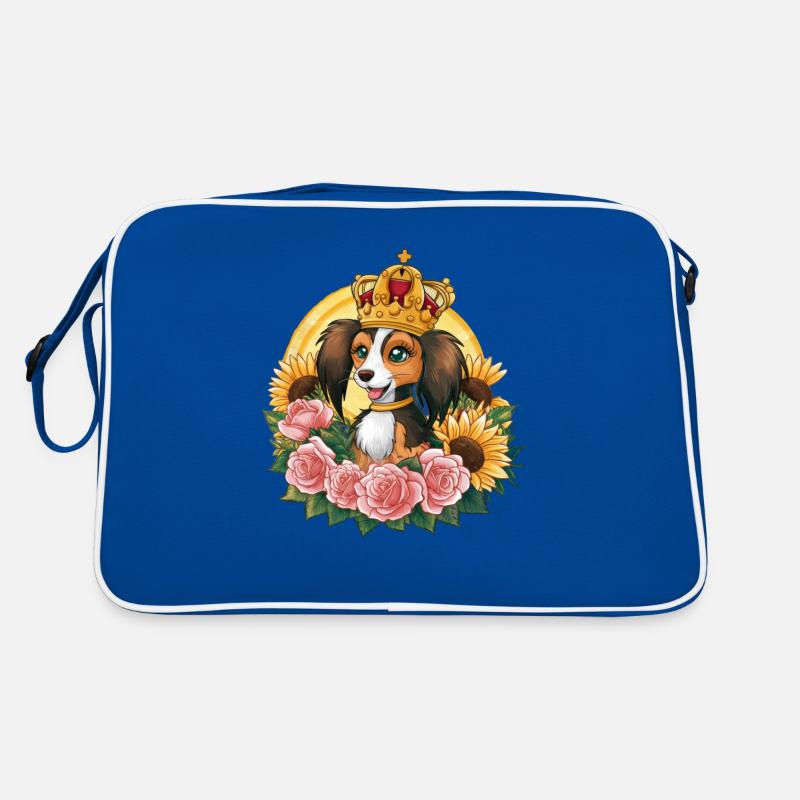 Süßer Nederlandse Kooikerhondje mit Krone, Rosen Retro Tasche