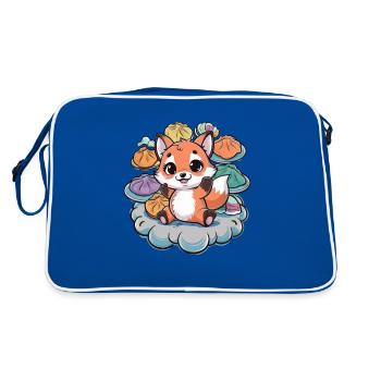 Cartoon Kawaii Fuchs mit gefüllten Teigtaschen - Retro Tasche - Blau/Weiß - Hinten