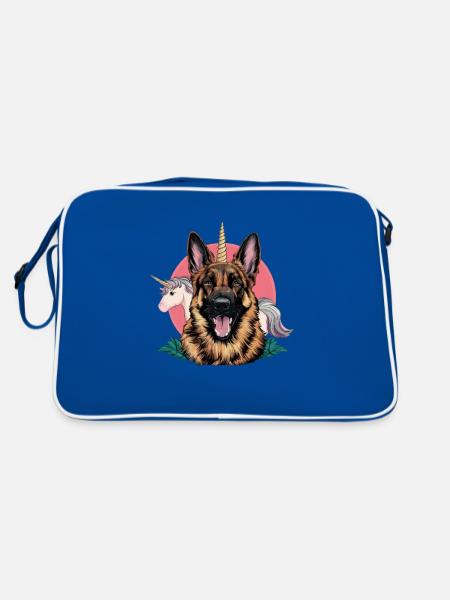 German Shepherd with Unicorn and Horn - Retro Bag - blue/white - Back