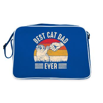 Bester Katzen Papa der Welt | Katze Papa Geschenk - Retro Tasche - Blau/Weiß - Hinten