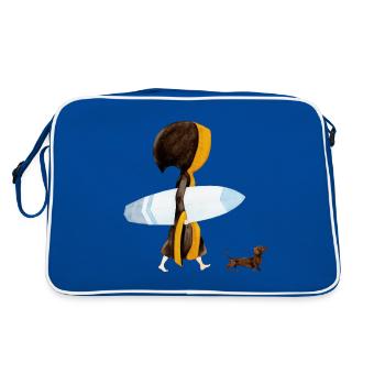 Münchner Kindl "Eisbach Surfer" mit Dackel - Retro Tasche - Blau/Weiß - Hinten