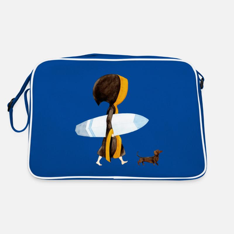 Münchner Kindl "Eisbach Surfer" mit Dackel - Retro Tasche - Blau/Weiß