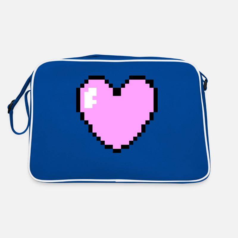 Rosa Pixel Herz - Retro Tasche - Blau/Weiß