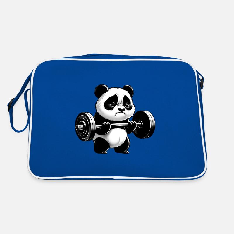 Drôle de panda faisant de la musculation - Sac Retro - bleu/blanc