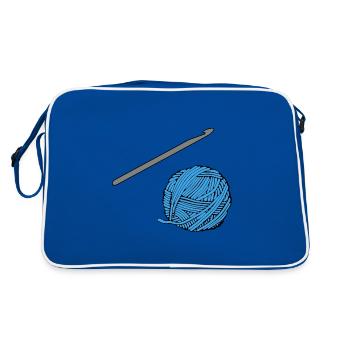 Blue crochet yarn with crochet needle - Retro Bag - blue/white - Back
