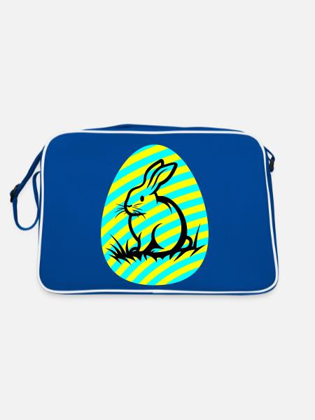 Hase Ostern Icon - Retro Tasche - Blau/Weiß - Hinten