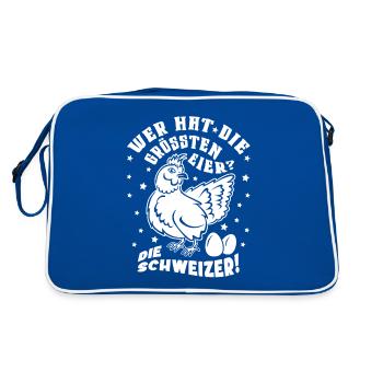 Das ist ein Schweizer Huhn mit großen Eiern. - Retro Tasche - Blau/Weiß - Hinten