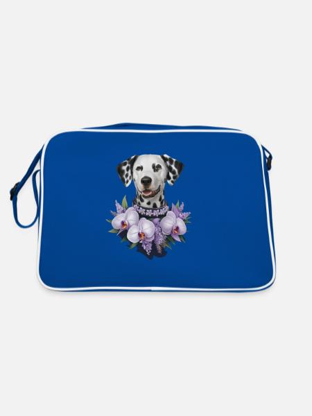Süßer Dalmatiner mit Orchideen - Retro Tasche - Blau/Weiß - Hinten